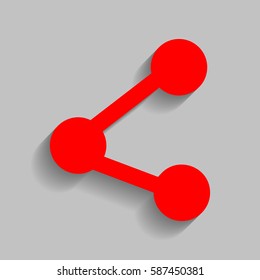 Share sign illustration. Vector. Red icon with soft shadow on gray background.