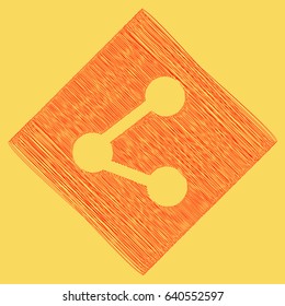Share sign illustration. Vector. Red scribble icon obtained as a result of subtraction rhomb and path. Royal yellow background.