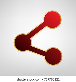 Share sign illustration. Vector. Red icon on gold sticker at light gray background.
