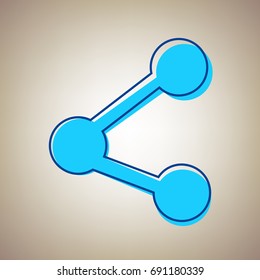 Share sign illustration. Vector. Sky blue icon with defected blue contour on beige background.