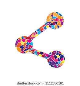 Share sign illustration. Vector. Stained glass icon on white background. Colorful polygons. Isolated.