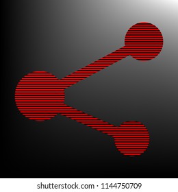 Share sign illustration. Vector. Striped red and black icon at gradient blackish background. Zebra.