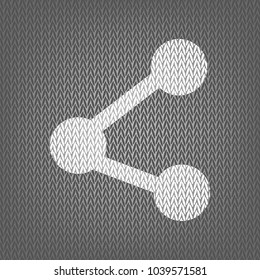 Share sign illustration. Vector. White knitted icon on gray knitted background. Isolated.