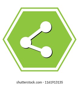 Share sign illustration. Vector. White icon with black shadow at yellow green honeycomb on white background.