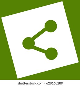 Share sign illustration. Vector. White icon obtained as a result of subtraction rotated square and path. Avocado background.