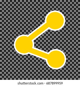 Share sign illustration. Vector. Yellow icon with white contour on dark transparent background.
