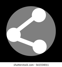 Share sign illustration. White icon in gray circle at black background. Circumscribed circle. Circumcircle.