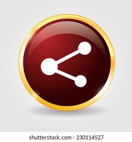 Share single on the red shiny button with metallic elements, vector design for website.