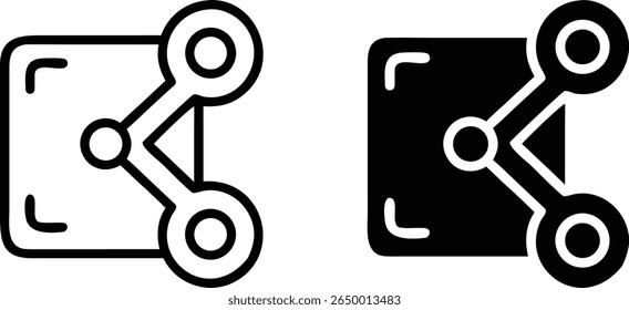 Share Square Network Icons – Black and White Connection Node Vector Symbol Set