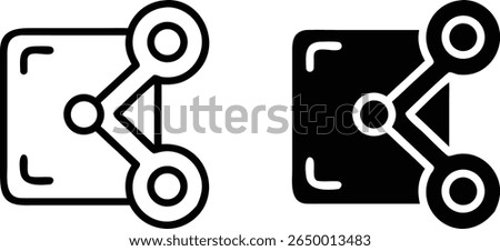 Share Square Network Icons – Black and White Connection Node Vector Symbol Set
