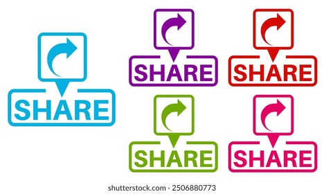 share sticker sign set. Share post label social media template vector illustration
