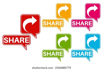share sticker sign set. Share post label social media template vector illustration