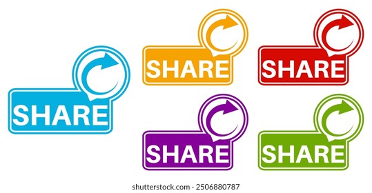 share sticker sign set. Share post label social media template vector illustration