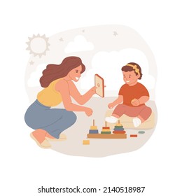 Share stories isolated cartoon vector illustration. Filming vertical video of a child playing, woman creating content for social media, sharing stories, holding smartphone vector cartoon.