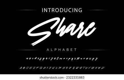 Compartir pincel de estilo pintado con letras vectoriales mayúsculas, alfabeto, tipo de letra.