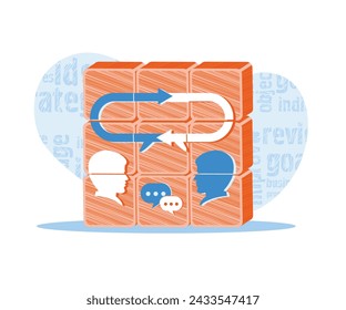 Share suggestions and input for improvement. Listen to team feedback to improve work efficiency. Team communication. flat vector modern illustration