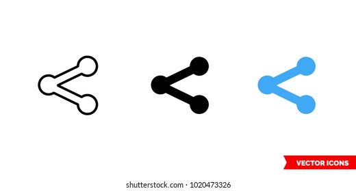 Share symbol icon of 3 types: color, black and white, outline. Isolated vector sign symbol.