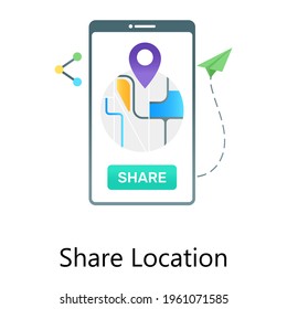 Share symbol with mobile gps, share location flat gradient conceptual icon