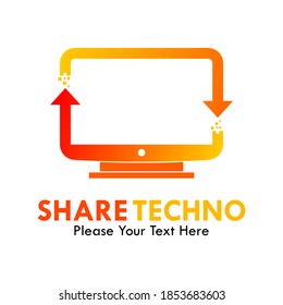 Share techno logo template illustration. there are computer with pixel and arrow