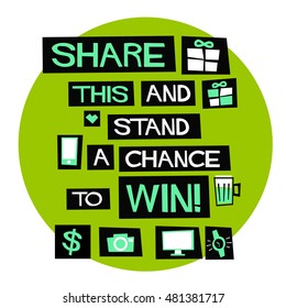 Share This And Stand A Chance To Win! (Flat Style Vector Illustration Contest Poster Design For Social Media)