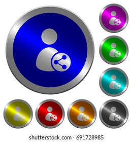 Share user data icons on round luminous coin-like color steel buttons