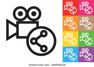 Share Video. Line Icon With Different Color Background.