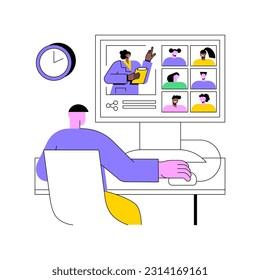 Share videos isolated cartoon vector illustrations. Group of people sharing video via online teaching app, virtual classroom, video conferencing, data visualization vector cartoon.