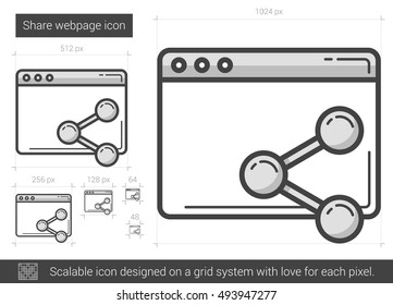 Share webpage vector line icon isolated on white background. Share webpage line icon for infographic, website or app. Scalable icon designed on a grid system.