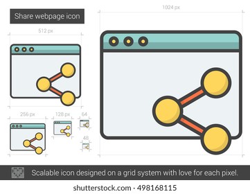 Compartir icono de línea vectorial de página web aislado en fondo blanco. Compartir icono de línea de página web para infografía, sitio web o aplicación. Icono escalable diseñado en un sistema de cuadrícula.