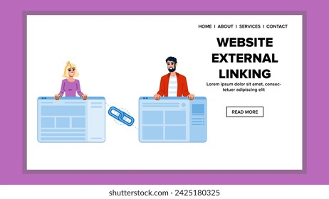 share website external linking vector. web site, url hyperlink, line open share website external linking web flat cartoon illustration