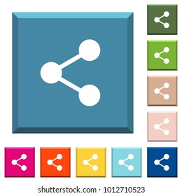 Share white icons on edged square buttons in various trendy colors