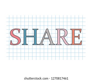share word on checkered paper texture- vector illustration