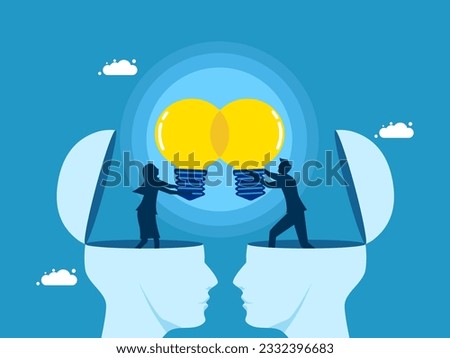 Share work knowledge. business people share light bulb ideas 