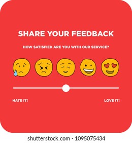 Share your feedback slider scale with happy to sad emoji Flat Style Vector Illustration
