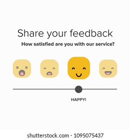 Share your feedback slider scale with happy to sad emoji Flat Style Vector Illustration