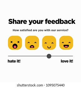 Share your feedback slider scale with happy to sad emoji Flat Style Vector Illustration