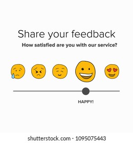 Share your feedback slider scale with happy to sad emoji Flat Style Vector Illustration