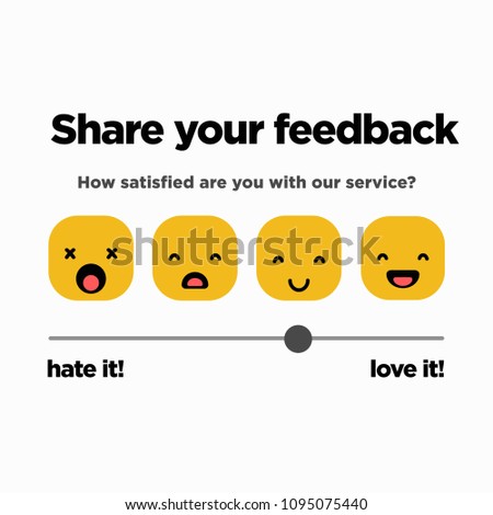 Share your feedback slider scale with happy to sad emoji Flat Style Vector Illustration