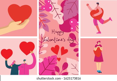 Share your Love. Hands and people with hearts as love massages. Vector illustration for Valentine's day in the modern flat style