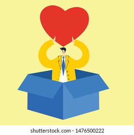 Share your Love. Man with heart as love message. Vector illustration for Valentine's day in the modern flat style