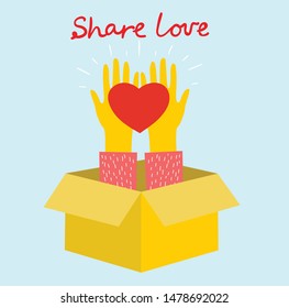 Share your Love. People with hearts as love messages. Vector illustration for Valentine's day in the modern flat style