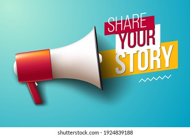 "Share your story" banner with megaphone