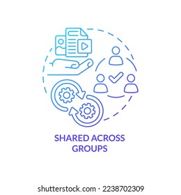 Shared across groups blue gradient concept icon. Publication. Social network marketing. Content tip abstract idea thin line illustration. Isolated outline drawing. Myriad Pro-Bold fonts used