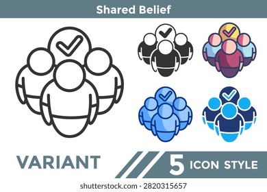 Shared Belief icon for illustrating collective belief systems, common understanding patterns, and social agreement concepts. Line, Filled, Color, Dualtone style.