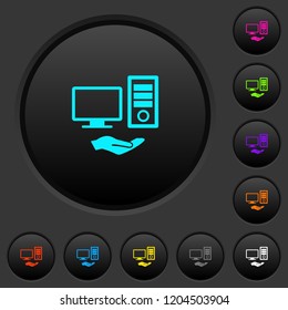 Shared computer dark push buttons with vivid color icons on dark grey background