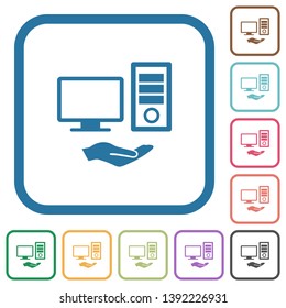 Shared computer simple icons in color rounded square frames on white background