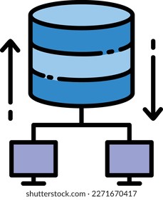 Shared DB Machine hybrid network stock illustration, Centralized database server transmission Concept, Data Storage and Access vector icon design, Cloud computing and Internet hosting services Symbol