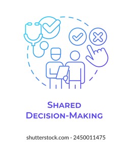 Shared decision-making blue gradient concept icon. Doctor patient relationship. Bioethics. Treatment consent. Round shape line illustration. Abstract idea. Graphic design. Easy to use in presentation