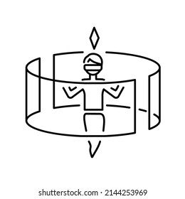 Shared digital world, metaverse development thin line icon. Virtual monitor or hologram. Pixel perfect, editable stroke. Vector illustration