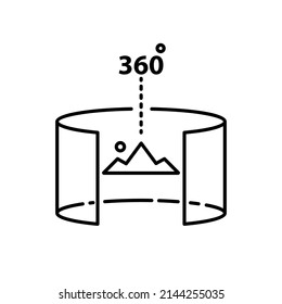 Shared Digital World, Metaverse Development Thin Line Icon. Virtual Monitor Or Hologram. Pixel Perfect, Editable Stroke. Vector Illustration. 360 Virtual Travel With View 